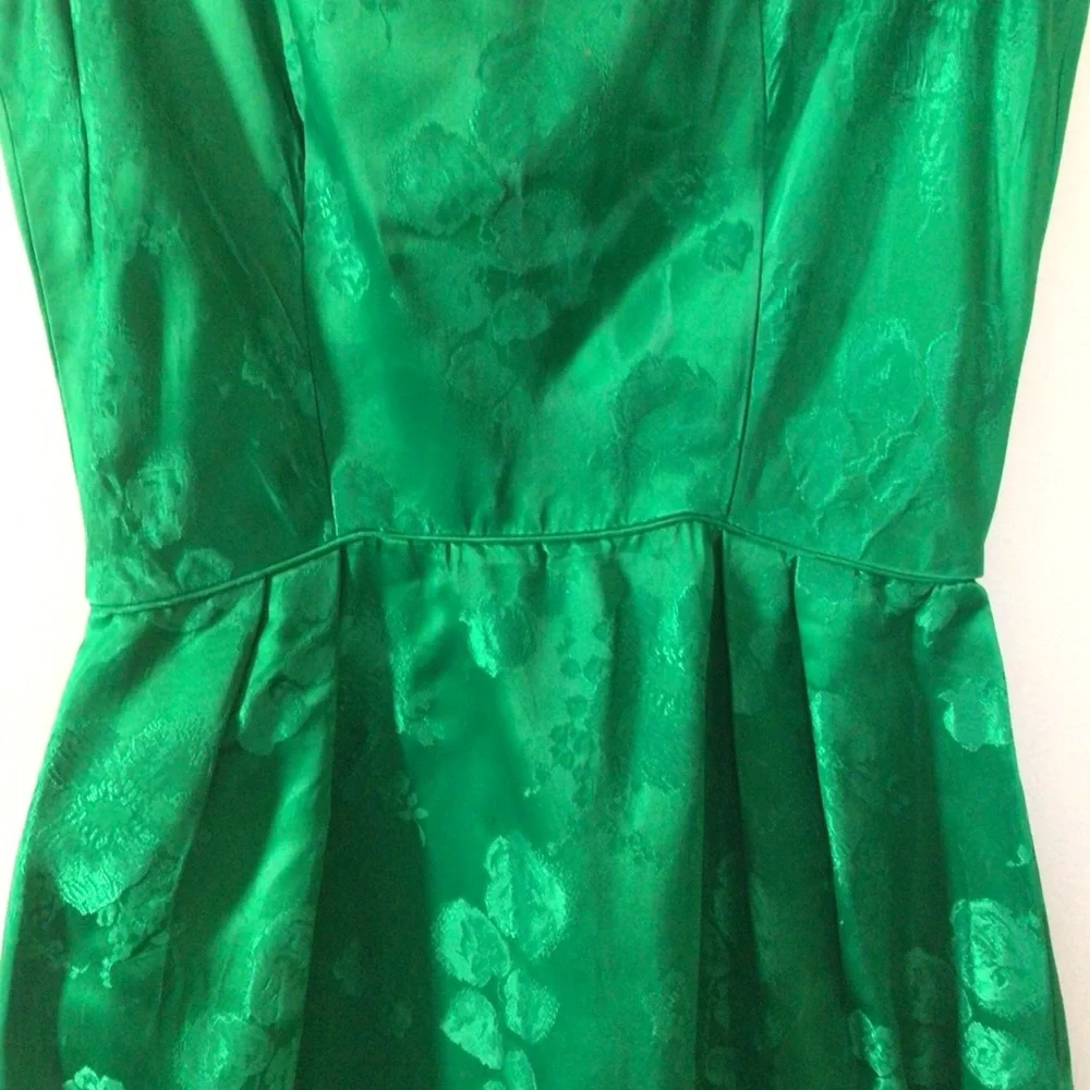 Vintage Kelly Green Silk Jacquard Dress☘️ - Picture 9 of 12